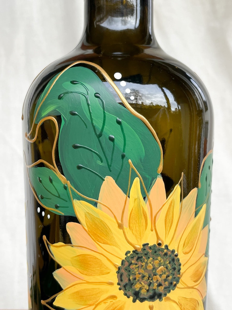 Handbeschilderde zonnebloemoliefles 750 ML