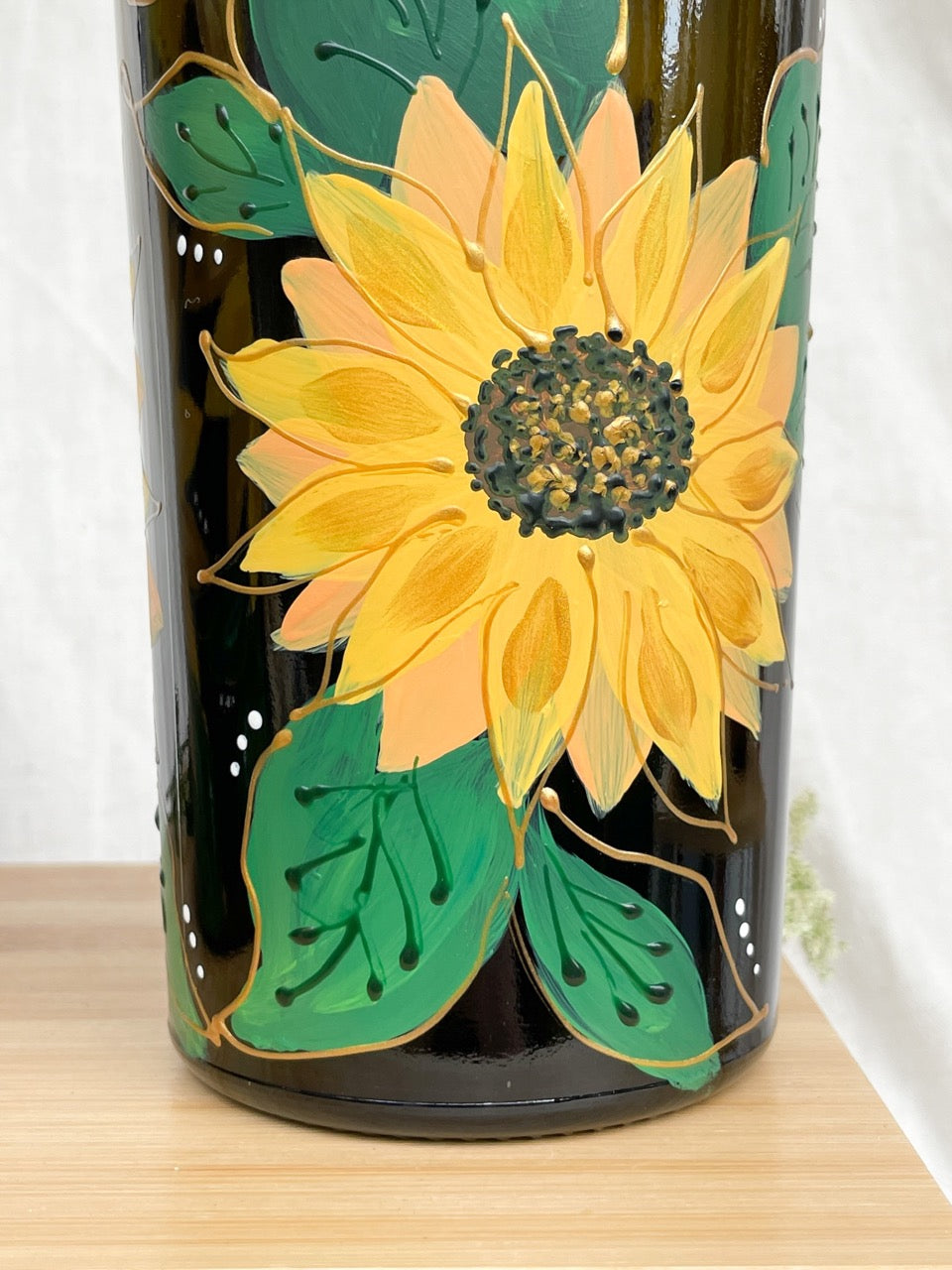 Handbeschilderde zonnebloemoliefles 750 ML