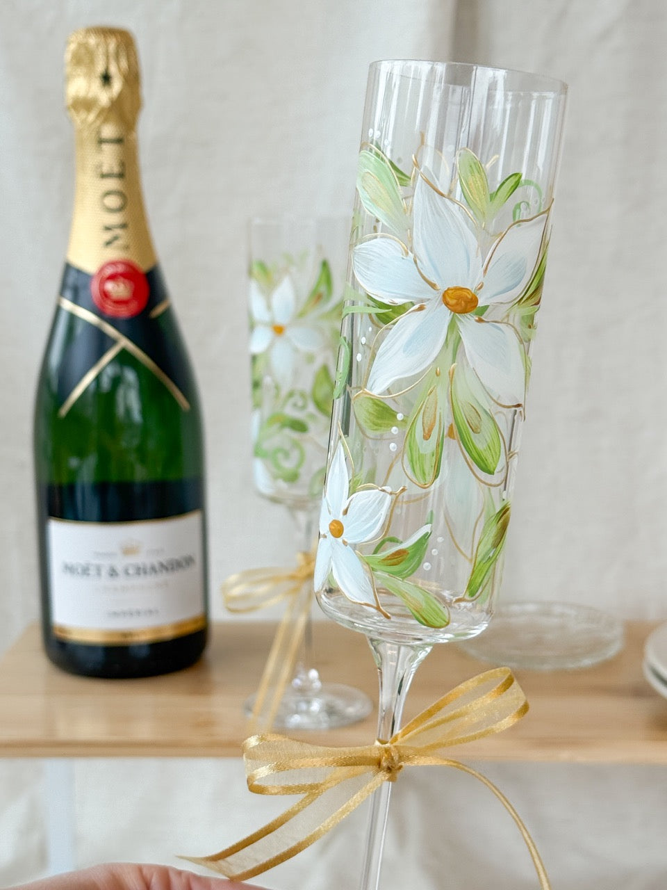 Hand-Painted Champagne Flutes Bloom