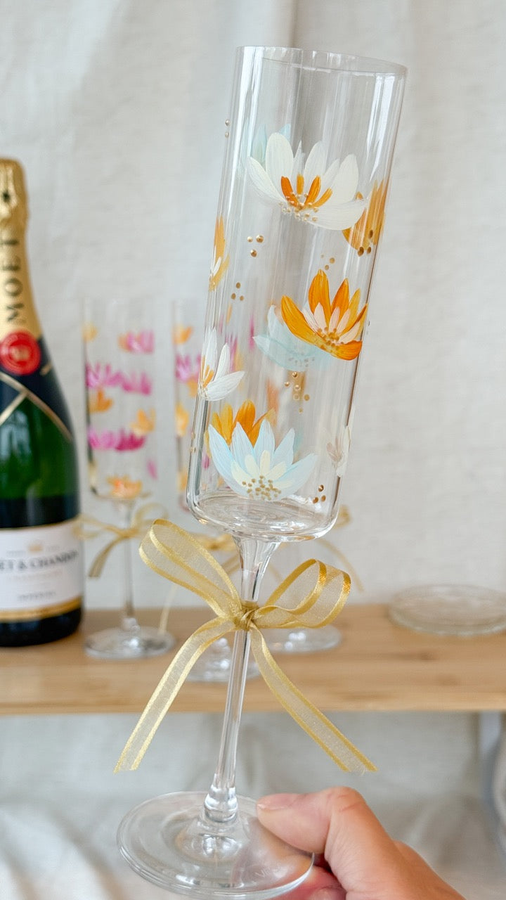 Hand-Painted Champagne Flutes Lilies