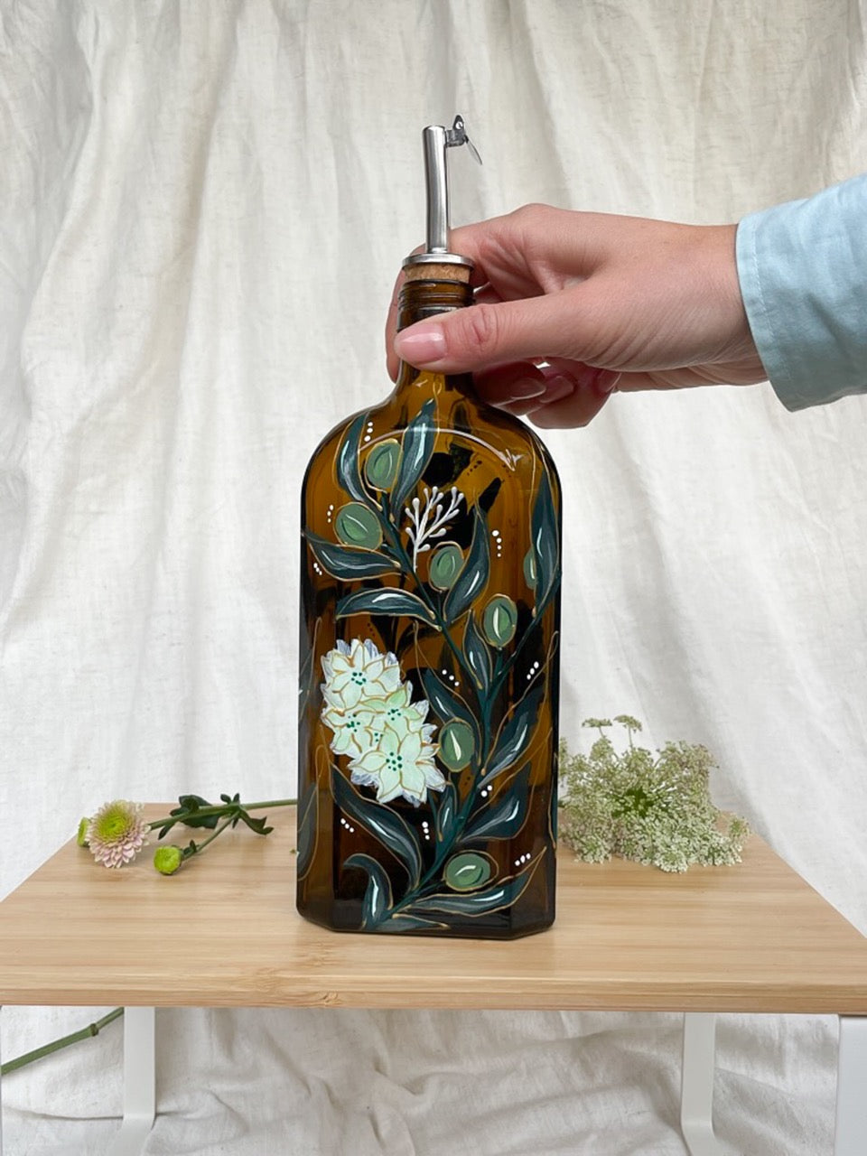 Hand-Painted Olive Oil Bottle