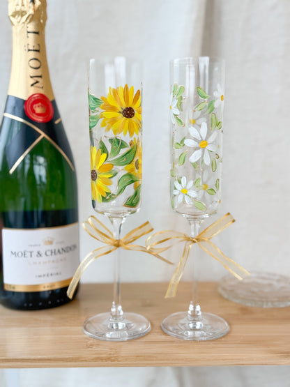 Hand-Painted Champagne Flutes Sunflower