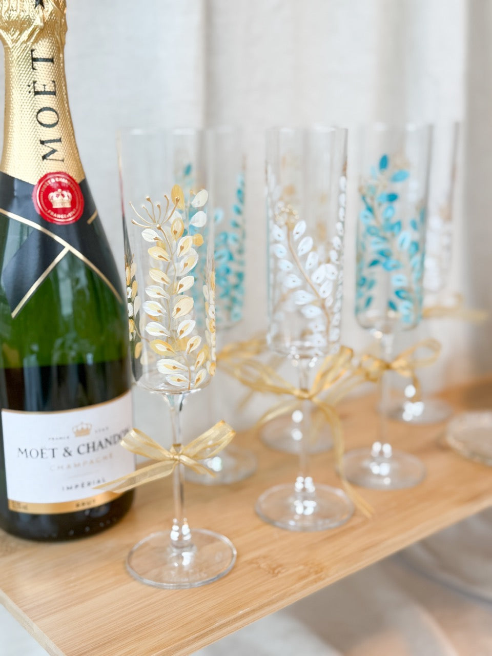 Hand-Painted Champagne Flutes branch