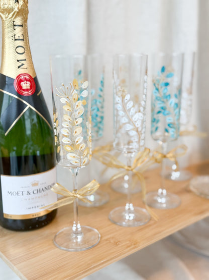 Hand-Painted Champagne Flutes branch