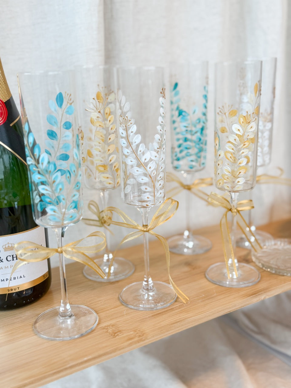 Hand-Painted Champagne Flutes branch