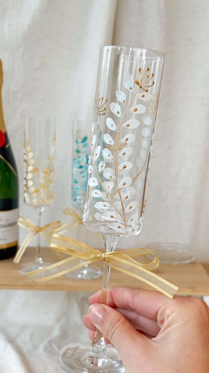 Hand-Painted Champagne Flutes branch