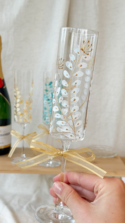 Hand-Painted Champagne Flutes branch
