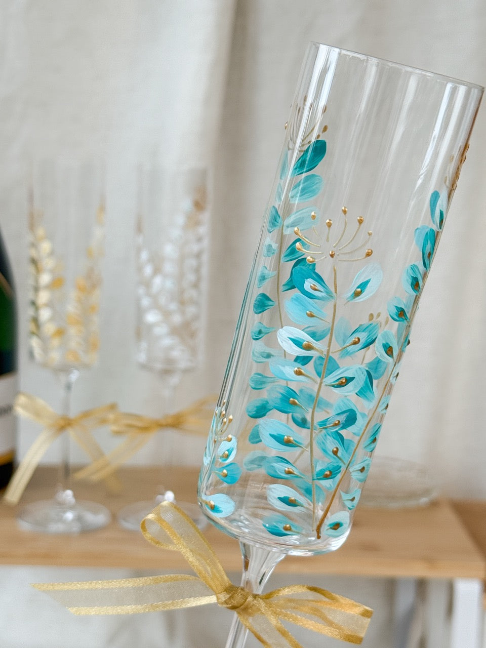 Hand-Painted Champagne Flutes branch
