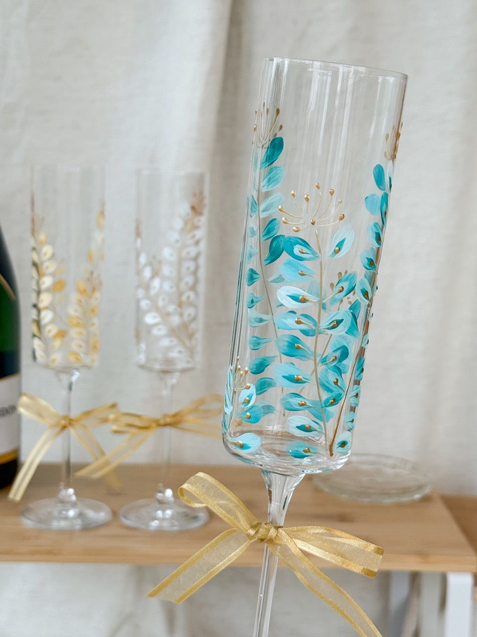 Hand-Painted Champagne Flutes branch