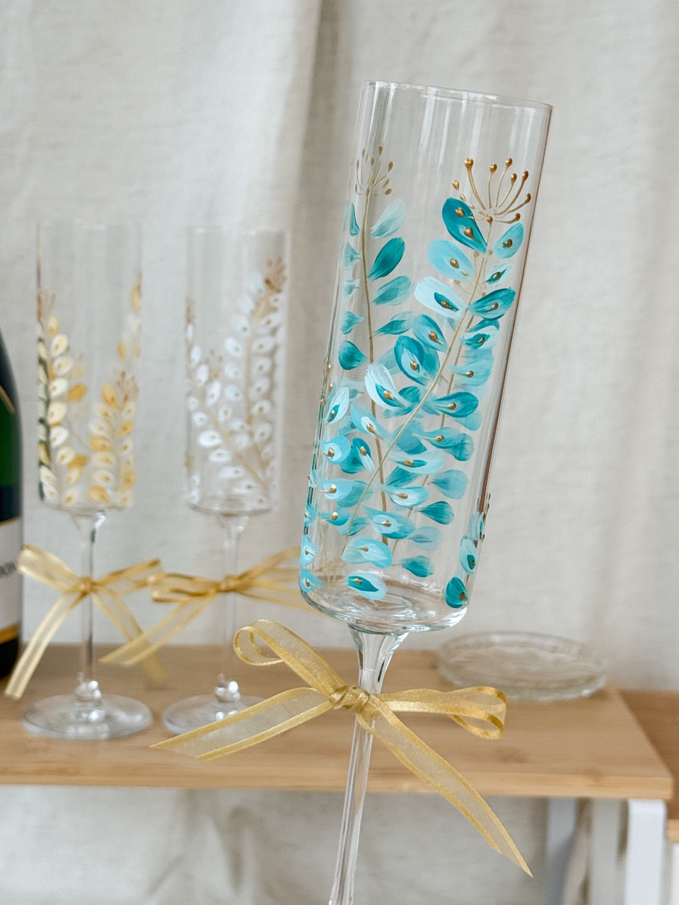 Hand-Painted Champagne Flutes branch
