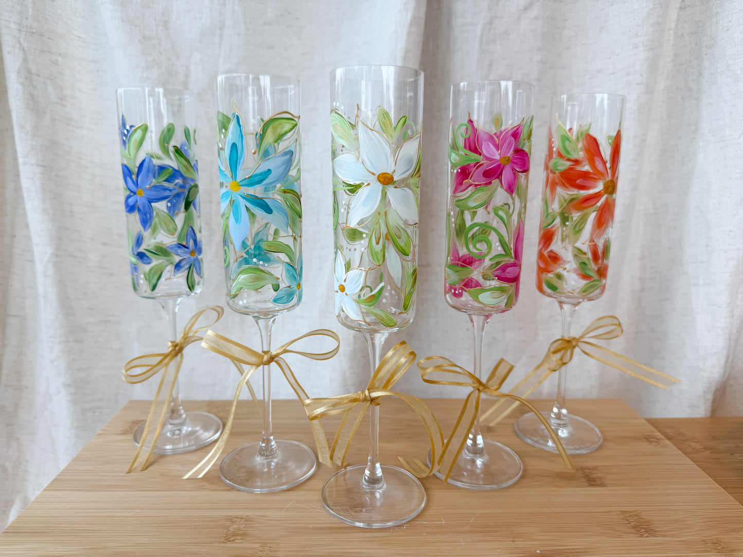 Hand-Painted Champagne Flutes  Bloom