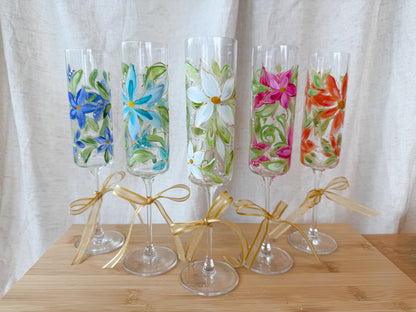 Hand-Painted Champagne Flutes  Bloom