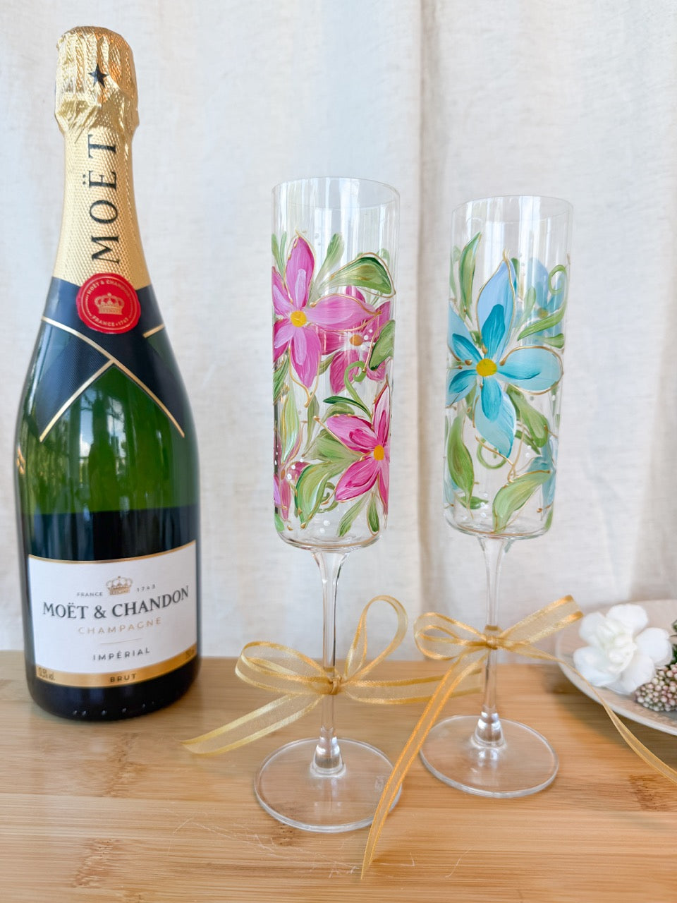 Hand-Painted Champagne Flutes  Bloom