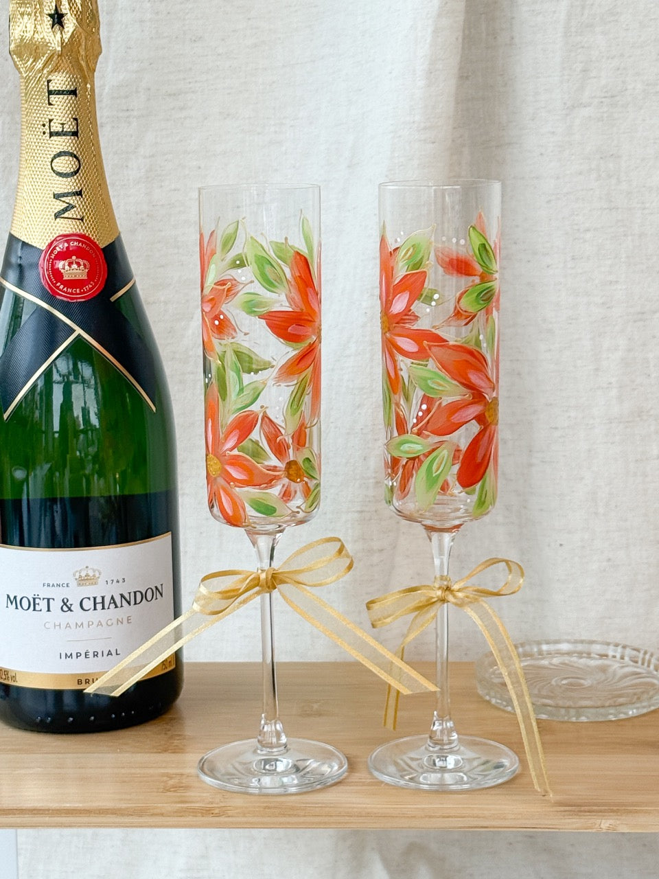 Hand-Painted Champagne Flutes  Bloom