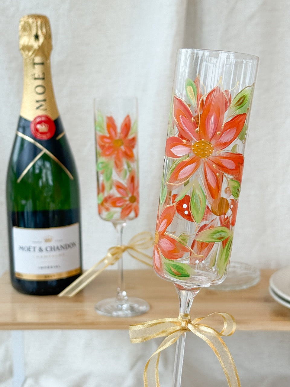Hand-Painted Champagne Flutes  Bloom