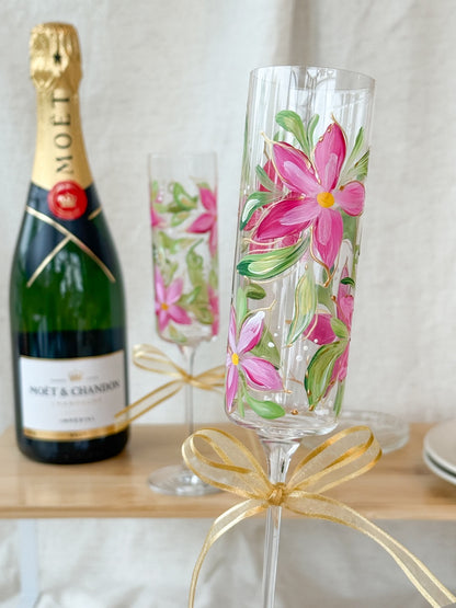 Hand-Painted Champagne Flutes  Bloom
