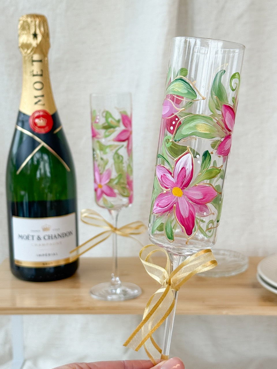 Hand-Painted Champagne Flutes  Bloom