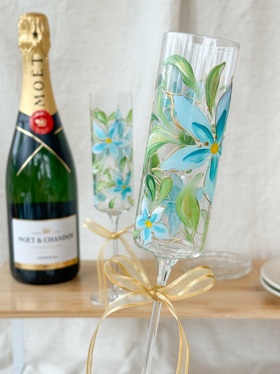 Hand-Painted Champagne Flutes  Bloom
