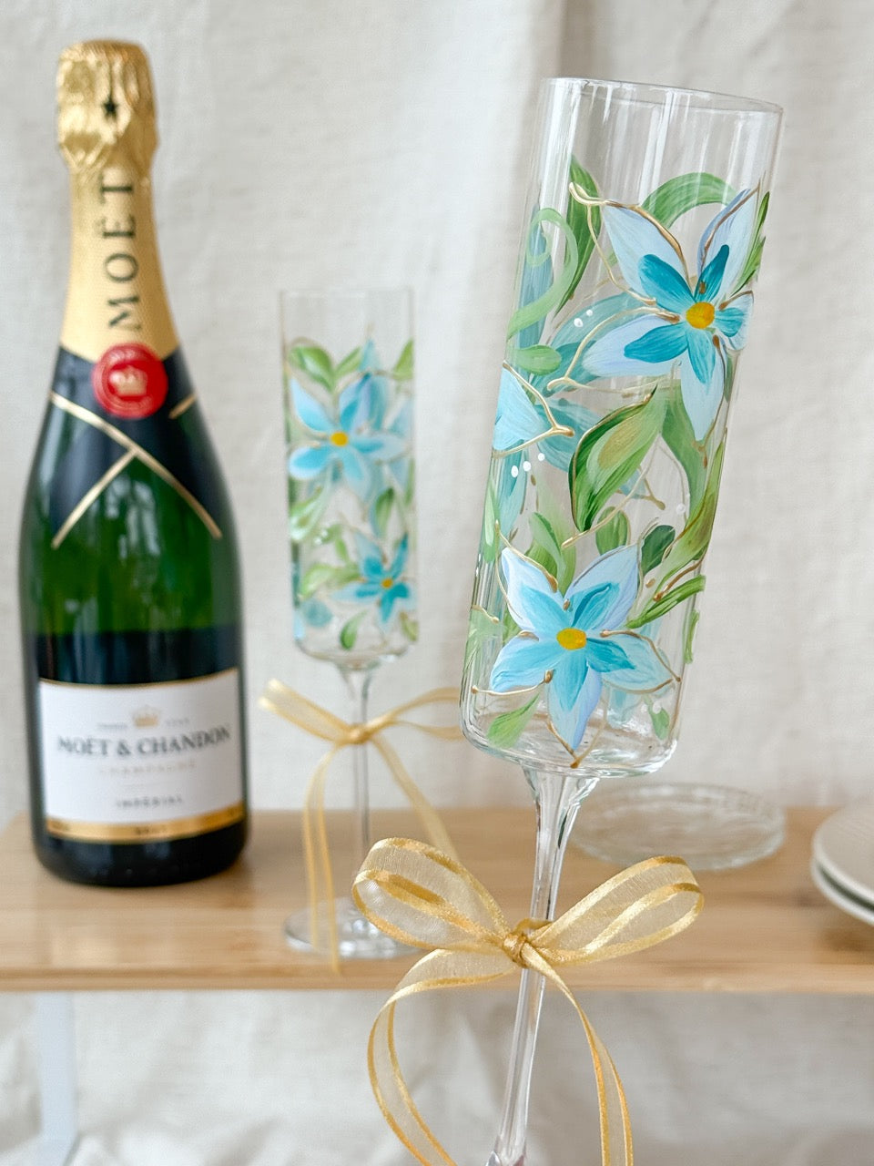 Hand-Painted Champagne Flutes  Bloom