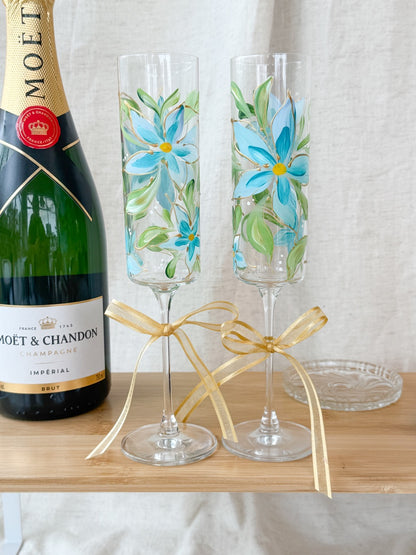 Hand-Painted Champagne Flutes  Bloom