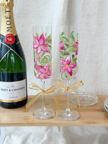 Hand-Painted Champagne Flutes  Bloom