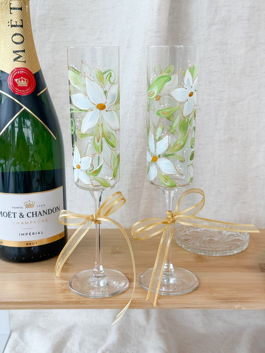 Hand-Painted Champagne Flutes  Bloom