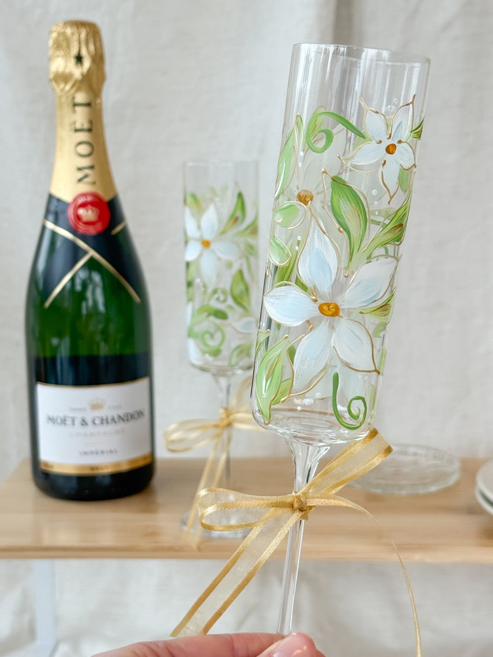 Hand-Painted Champagne Flutes  Bloom