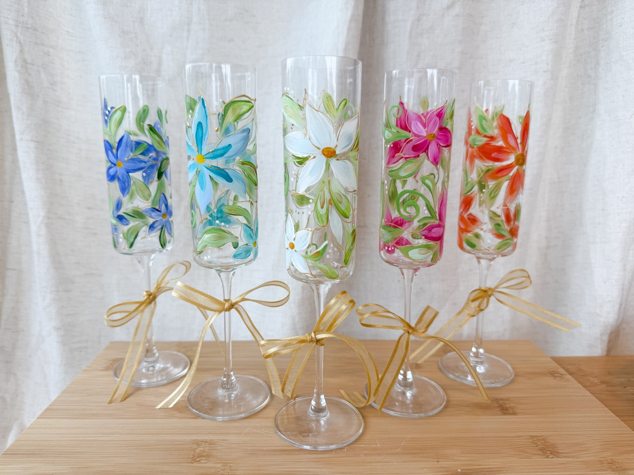 Hand-Painted Champagne Flutes  Bloom