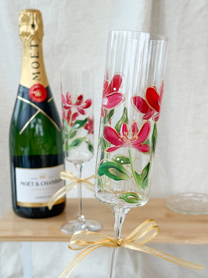Hand-Painted Champagne Flutes flower stem