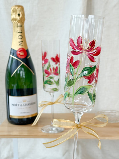 Hand-Painted Champagne Flutes flower stem
