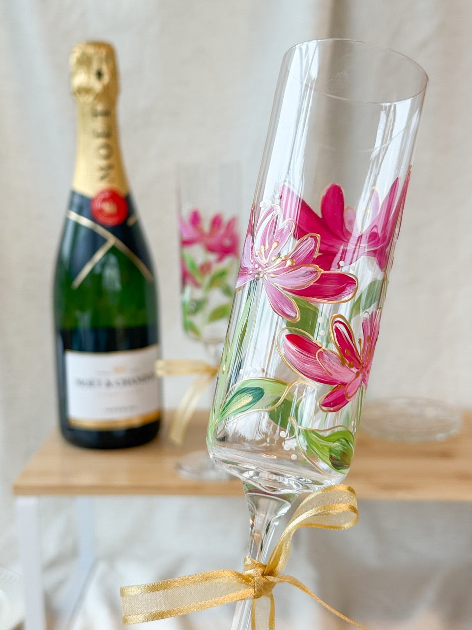 Hand-Painted Champagne Flutes flower stem