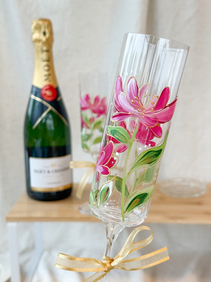 Hand-Painted Champagne Flutes flower stem