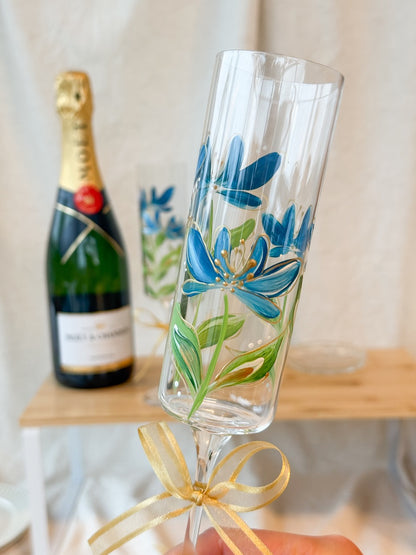 Hand-Painted Champagne Flutes flower stem