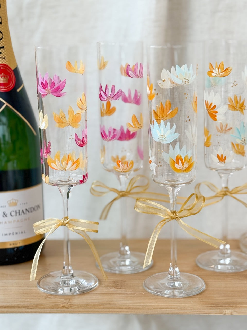 Hand-Painted Champagne Flutes Lilies
