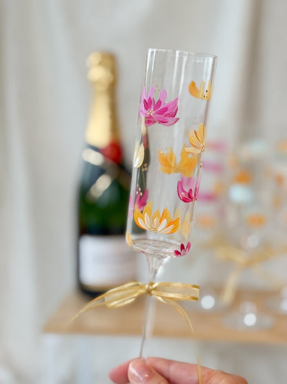Hand-Painted Champagne Flutes Lilies