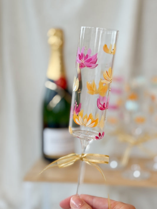 Hand-Painted Champagne Flutes Lilies