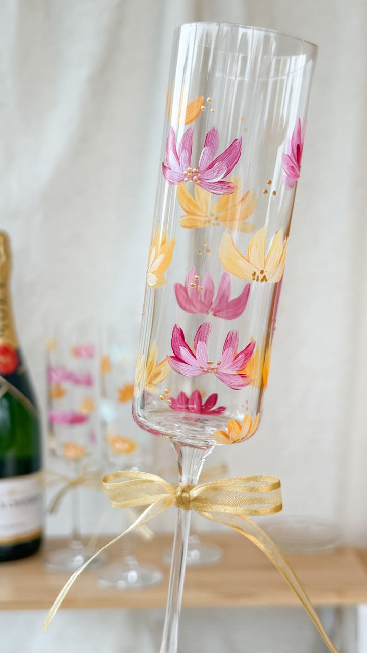 Hand-Painted Champagne Flutes Lilies