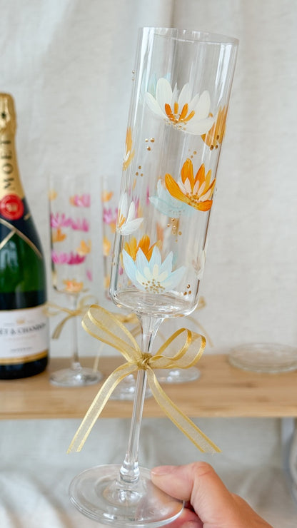 Hand-Painted Champagne Flutes Lilies