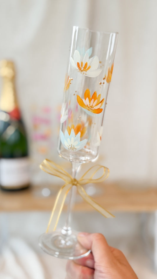Hand-Painted Champagne Flutes Lilies