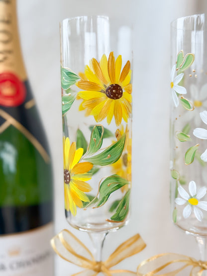 Hand-Painted Champagne Flutes Sunflower