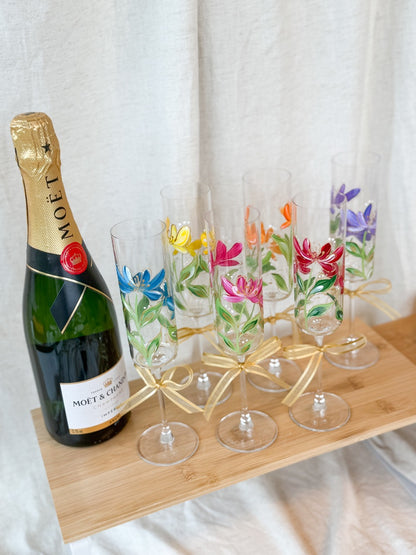 Hand-Painted Champagne Flutes flower stem