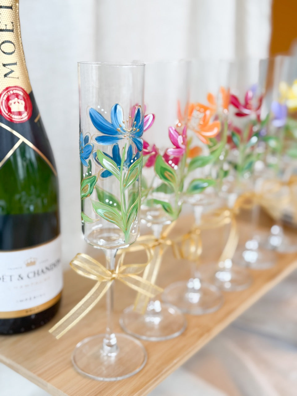 Hand-Painted Champagne Flutes flower stem